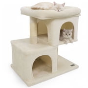 Gymax 25.5'' Cat Tree w/2 Large Condo Padded Top Perch Sisal Scratching Posts for Cats Beige