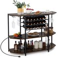 thumbnail image 1 of Gymax 3 Tier Wine Bar Cabinet with Storage Shelves Glass Holders Bottle Racks Brown, 1 of 9