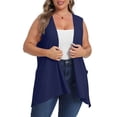thumbnail image 2 of VEKDONE Plus Size Woman Solid Color Cardigan Pocket Sleeveless Tops Blouse T-Shirt Navy XL, 2 of 7