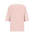 thumbnail image 4 of EQWLJWE Chemise en Coton et Lin pour Femmes, Couleur Unie, Col Rond, Manches Mi-Longues, 4 of 6