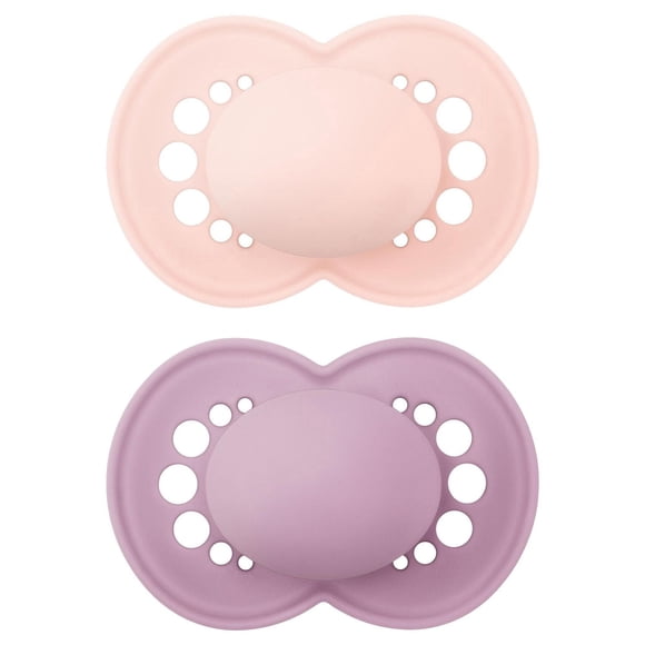 MAM Original Matte Pacifier (2 pack, 1 Sterilizing Pacifier Case), Pacifiers 6 Plus Months, Baby Girl Pacifier, Best Pacifiers for Breastfed Babies, Sterilizing Storage Case