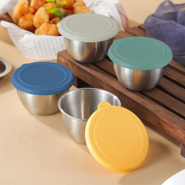 Sentmoon Condiment Containers with Lids Salad Dressing Container Leakproof Reusable Stainless Steel Small Container with Lid Sauces Containers for Lunch Box Picnics Travel for Meal Prep and Portion