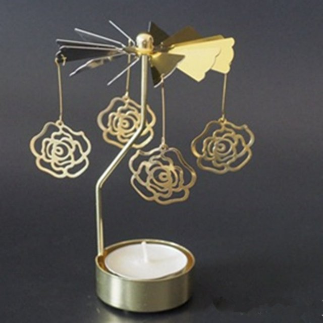 YOPTOP Hot Spinning Rotary Metal Carousel Tea Light Candle Holder Stand Light Gift,f