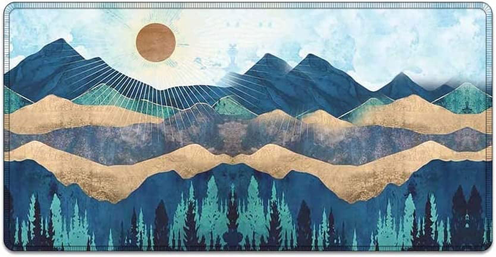 Large Mouse Pad 31.4 x 15.7inches 3mm XXL Extended Gaming Mouse Pad Mat with Non-Slip Base Stitched Mousepad for Computer,Office,Keyboard and Laptop-Sunrise Forest,Waterproof Desk Mat