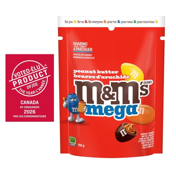 M&M'S, Peanut Butter Mega Milk Chocolate Candies, Sharing Bag, 155g