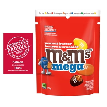 M&M'S, Peanut Butter Mega Milk Chocolate Candies, Sharing Bag, 155g