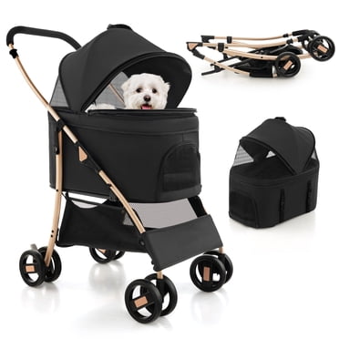 Petsite 3-In-1 Pet Stroller with Removable Car Seat Carrier 4-Level Adjustable Canopy Black+Rose Gold