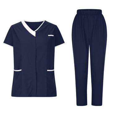 fheaev Nursing Uniform Set for Women Scrubs Set Medical Scrubs V-Neck Top with Pocket Jogger Pants Athletic Nursing Uniform Solid Stretch Wicking And Easy To Care