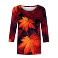 thumbnail image 3 of XWSHYW Hauts et Chemisiers pour Femmes T-Shirt à Col Rond Imprimé à la Mode et Décontracté à Manches Trois-Quarts 3/4 Haut Liquidation, 3 of 3