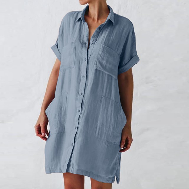 Gspmoly Robes d'Été pour Femmes 2025, Robe Chemise à Boutons pour Femme Décontractée Ample à Col Rabattu à Manches Courtes avec Poches Robes d'Été pour Femmes Économies d'Été