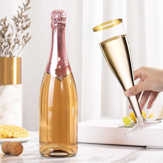 Verres à Champagne / Lot de 25 en Plastique Jetable / Design Cristal Clair
