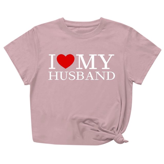 Penkiiy T-Shirt Femme J'aime Mon Mari Mignon Relation Mariée TG Rose