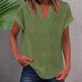 thumbnail image 2 of WEIYLL Womens T-Shirts Summer Loose Fit V Neck Curved Hem Flowy Solid Army Green Tops Sizes M, 2 of 5
