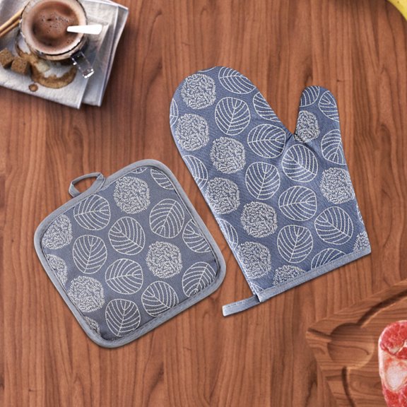 Thickened Insulated Oven Gloves and Pot Holder Mat Set - Heat Resistant Baking Mitts for Kitchen