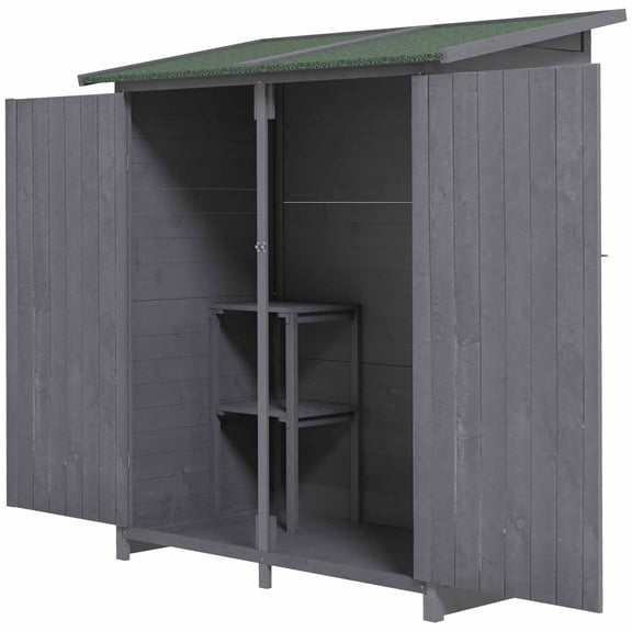 Remise de Jardin en Bois Verte et Grise - Abri Utilitaire 54,8 Pouces x 29,5 Pouces avec Toit en Asphalte et Double Porte pour Rangement de Patio, Cour Arrière et Pelouse