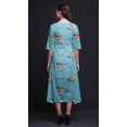 thumbnail image 3 of Bimba Coton Bleu Anémone Chinoise Floral Femmes Col en V Poche Asymétrique Robe Droite Manches Courtes Mi-Longue-Xx-Grand, 3 of 4