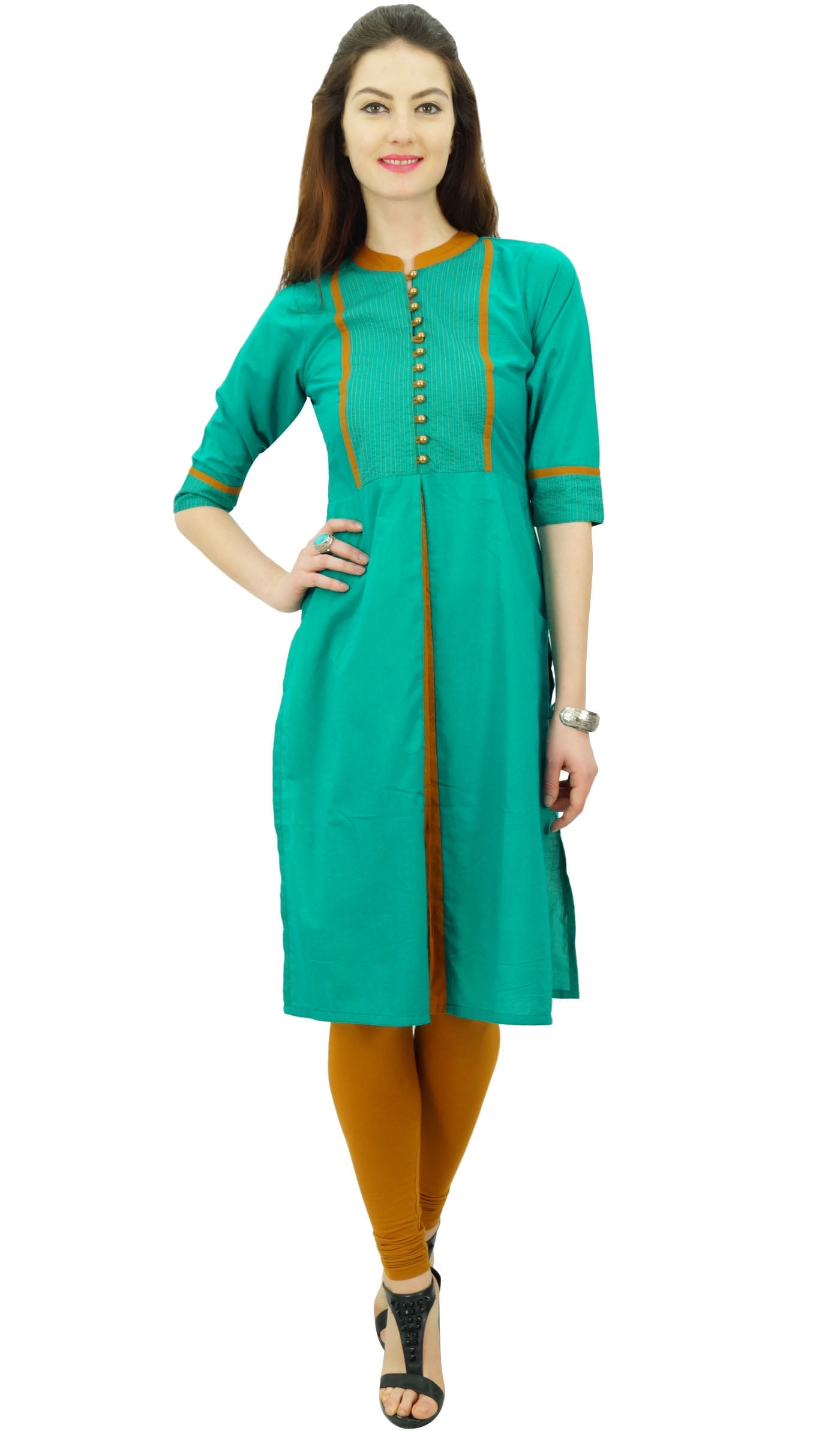 Phagun Women Solid Pattern Mandarin Collar Straight Kurti Indian Designer Ethnic Dress