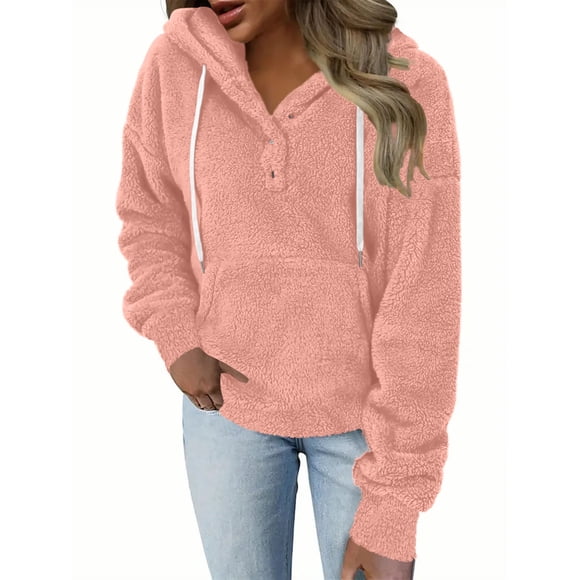 Sevevn Womens Hoodies Sherpa Pullover Sweater Fuzzy Fleece Sweatshirt Oversized Hoodie Cozy Outerwear with Pockets