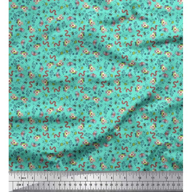 Soimoi Modal Satin Fabric Earthworm,Fruit & Insect Print Fabric by The Yard 42 Inch Wide