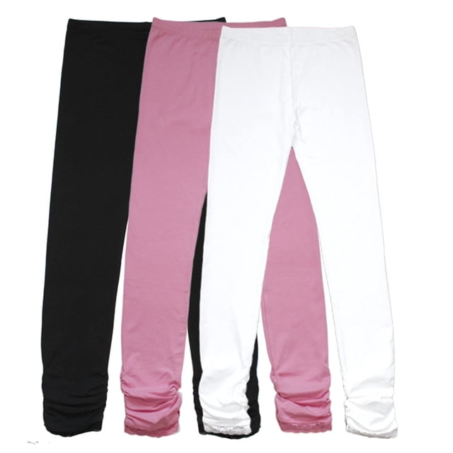 Bienzoe Lot de 3 Leggings d'Uniforme Scolaire Extensibles en Tricot de Coton pour Fille S16