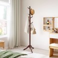 thumbnail image 2 of Costway Wooden Coat Rack Stand Entryway Hall Tree 2 Adjustable Height w/ 8 Hooks Brown, 2 of 10