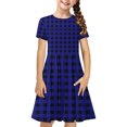 thumbnail image 2 of Liquidation d'Économies d'Été Iumwxz Robe Décontractée Trapèze Robe Tunique pour Adolescentes Robe Col Rond Imprimé à Carreaux Manches Courtes Robes pour Filles Coupe Ample Robe pour les Vacances 4-14a, 2 of 7