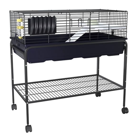 EDTara Two-Story Rolling Rat Cage, Small Animal Habitat with Removable Storage Shelf, Water Bottle, Hay Feeder, Platform and Ramp for Ferrets, Rabbits and More