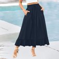 thumbnail image 2 of Bovxnpu Plus Size Skirts For Women, Womens Summer Midi Skirts Ruffle Flowy A-Line Long Skirt with Pockets, Womens Elastic Waist Drawstring Pleated Mid Skirt S, 2 of 5