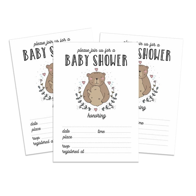 Inkdotpot 30 Fill In StyleBaby Shower Invitation Cards Bear Jungle Animals Blank Invites