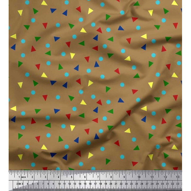 Soimoi Rayon Fabric Dot & Triangle Geometric Printed Fabric 1 Yard 42 Inch Wide