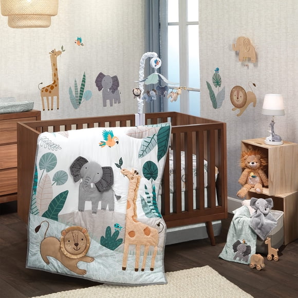 Lambs & Ivy Jungle Friends Ensemble de Literie de Bassinette pour Bébé de 5 Pcs avec Animaux de Safari