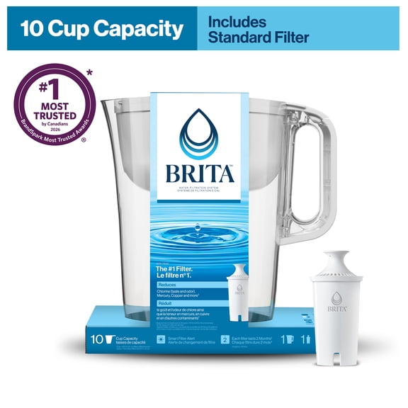 Brita 10 Cup Filter Pitcher with Brita Standard Filter, Made Without BPA, Huron, White