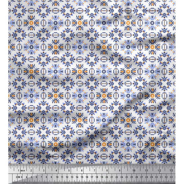 Soimoi Rayon Fabric Triangle & Floral Ethnic Print Sewing Fabric Yard 42 Inch Wide