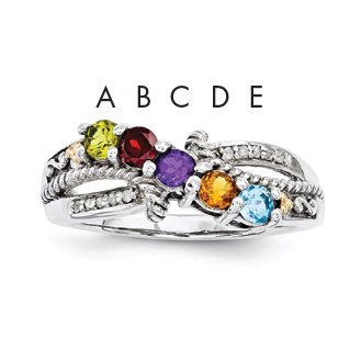 Sterling Silver & 14k Five-stone and Diamond Mother's Ring Semi-Mount Size 8