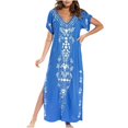 thumbnail image 1 of Robes d'Été Grande Taille pour Femmes 2024 Décontractées à Col en V Fendu à Manches Courtes Imprimées Économisez jusqu'à 65 % de Rabais!, 1 of 8