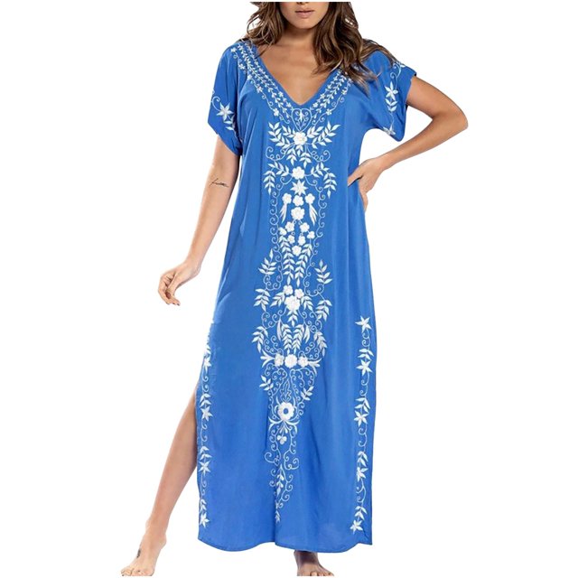 Robes d'Été Grande Taille pour Femmes 2024 Décontractées à Col en V Fendu à Manches Courtes Imprimées Économisez jusqu'à 65 % de Rabais!