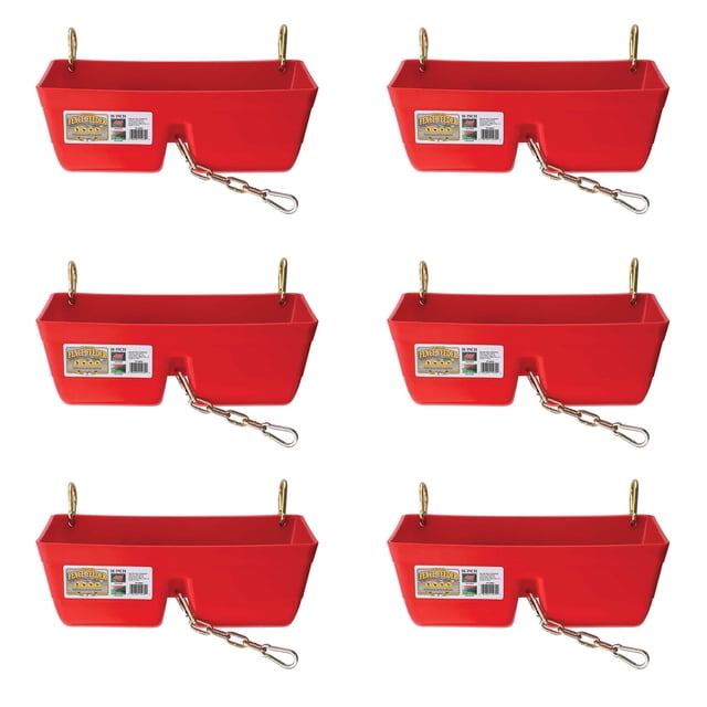 Little Giant 9 Quart Heavy Duty Feed Trough Bucket Fence Feeder, Red (6 Pack)