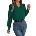thumbnail image 1 of Timegard Formal Tops for Women V-Neck Long Sleeve Button Solid Color Tee Business Casual Loose Tops, 1 of 3