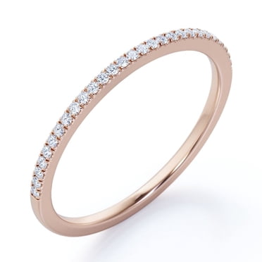 JeenMata Classic 0.25 Carat Round Cut Moissanite Pave Accented Wedding Band in 18K Rose Gold Plating for Women