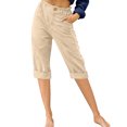 thumbnail image 1 of Innerwin Cropped Pant High Waist Women Capri Pants Beach Button Lounge Capris Apricot XL, 1 of 2