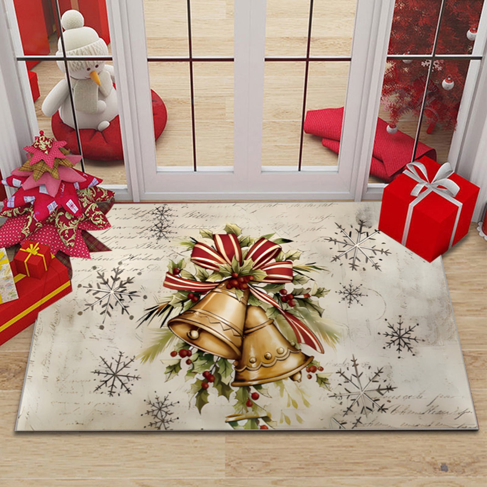 Christmas Bath Mat for Bathroom | Non Slip Bathtub Blanket | Washable Shower Mat | Soft Polyester Floor Rug for Tub, Shower, Toilet, and Door