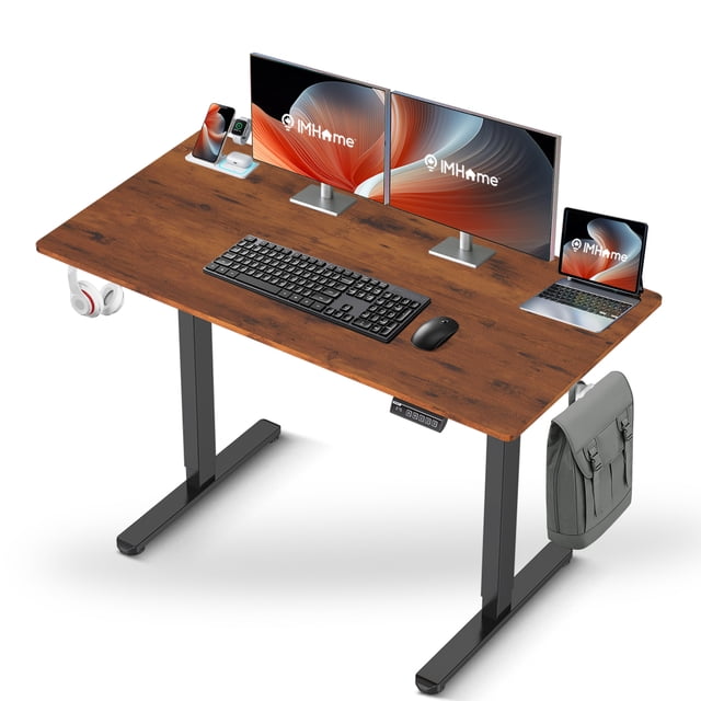 IMGadgets Standing Electric Adjustable Desk | 47'' x 24'' Large Workspace with 2 hooks | Ergonomic Sit-Stand Desk | Scratch-Resistant & Waterproof | Height Adjustable Desk for Work and Home