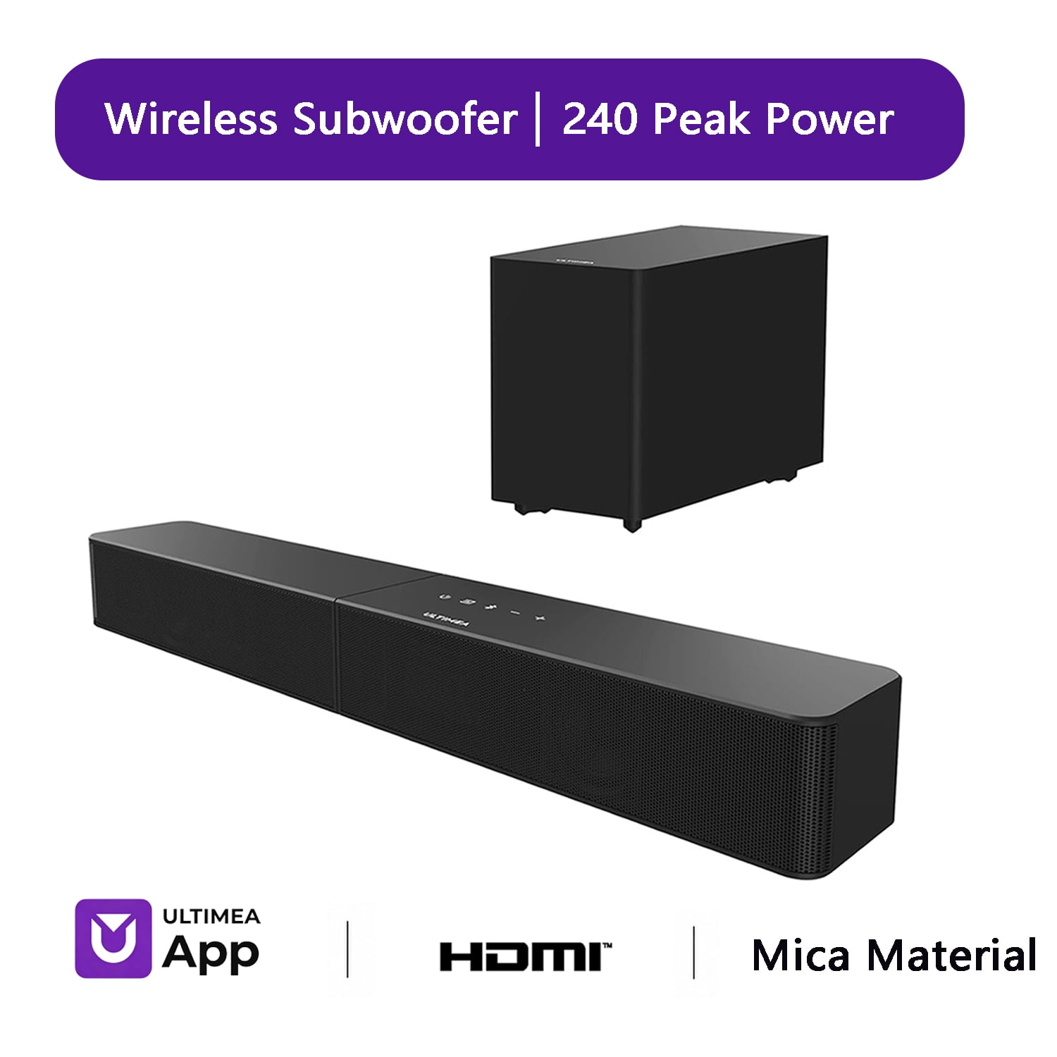 ULTIMEA Sound Bar with Wireless Subwoofer, 240W Peak Power, VoiceMX & BassMX, 2.1ch Soundbar, Sound Bar for TV, Adjustable Bass, HDMI, Optical, Bluetooth 6.0, Poseidon M30 (2026 Model)
