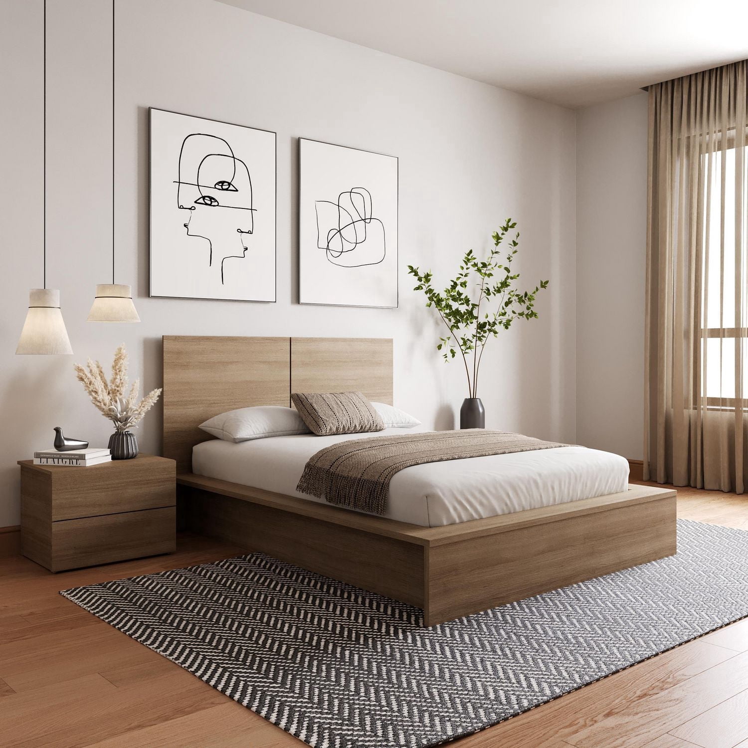 Ensemble de chambre à coucher James 3 pièces avec lit, tête de lit et table de chevet