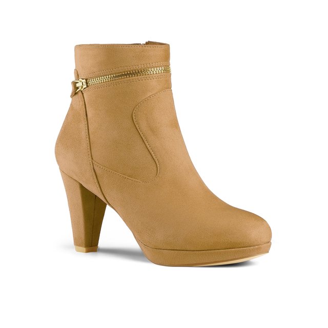 Unique Bargains Women's Zip Round Toe Heel Ankle Boots
