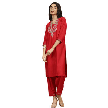 Biba Rangriti Indian Ethnic Kurta Set (Revisiting Kasheeda 22291), Red, Size 34