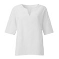 thumbnail image 4 of Dealovy Plus Size Shirts for Women 3/4 Sleeve Notch V Neck Cotton Linen Tops Summer Solid Color Tees, 4 of 5