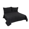 thumbnail image 2 of Marina Decoration Solid Embossed Pinsonic Coverlet Bedspread Bedding Ultra Soft Summer Quilt Set with Shams, Black Color, 2 of 6