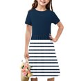 thumbnail image 1 of Liquidation Aujourd'hui Iumwxz Robe Décontractée Trapèze Robe Tunique pour Adolescentes Robe Col Ras du Cou Imprimé à Rayures Manches Courtes Robes pour Enfants Robe Ravissante pour Costume 4-14a, 1 of 7