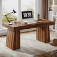 thumbnail image 2 of 55 Inches Home Office Desk, Mid-Century Modern Executive Desk, Wooden Computer Desk, 2 of 5